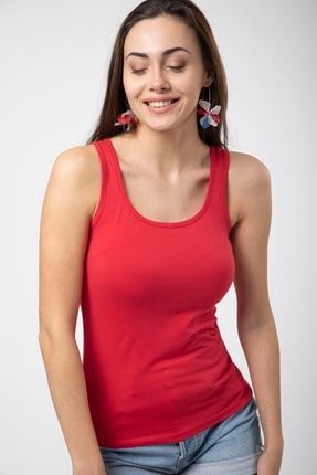 Kadın Kırmızı Pamuklu Kalın Askılı Basic Atlet MDTRN11732