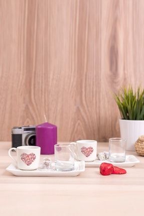 Love Tasarım Sunumlu Porselen Türk Kahvesi Fincanı İkili HD-C2015-323