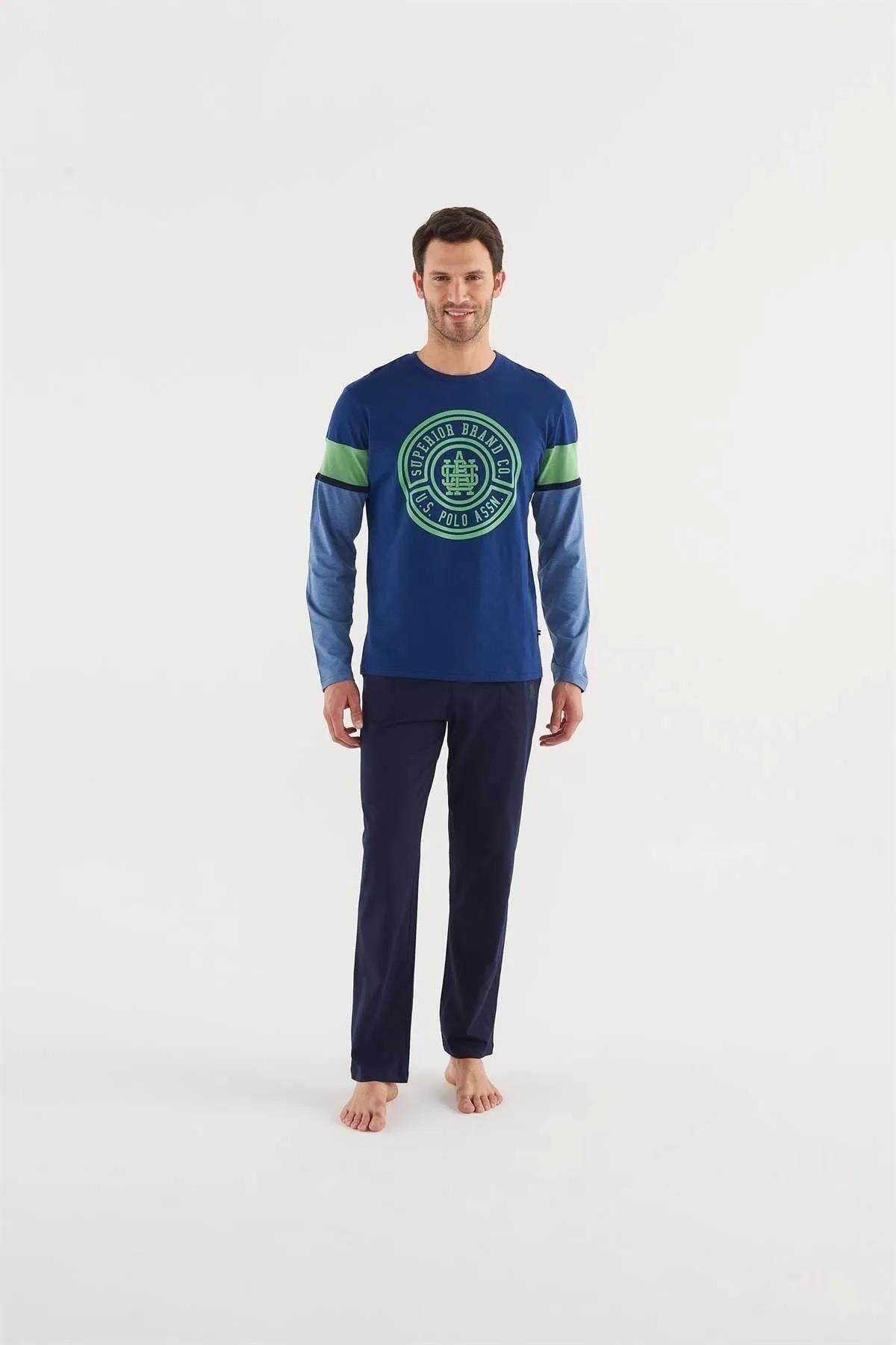 ست پیژامه آبی مردانه پایه. لباس خواب آستین بلند Polo Us18628 s U.S. Polo Assn.