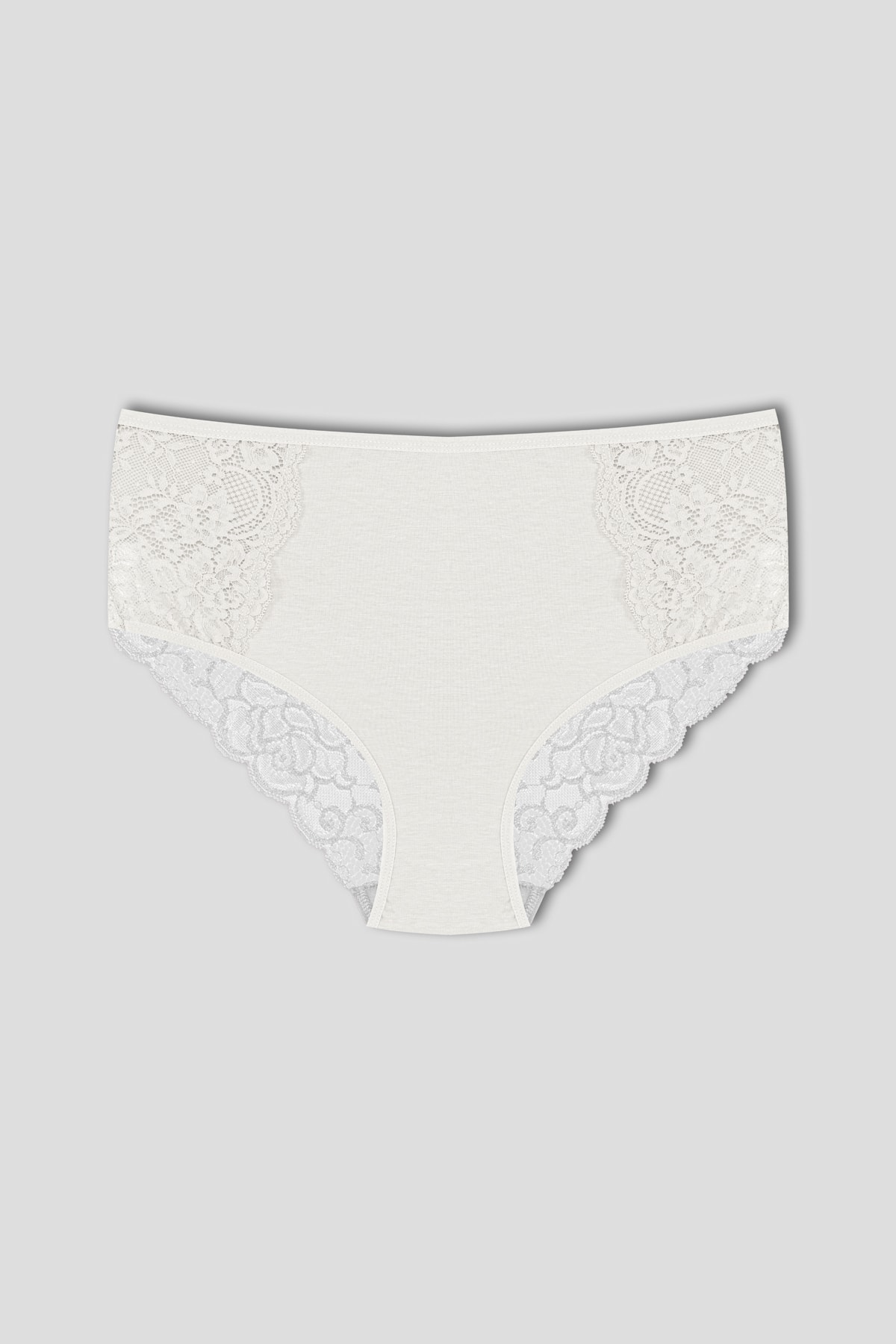 Ecru Cotton Women's Plus Size Briefs with Front Side and Back Lace