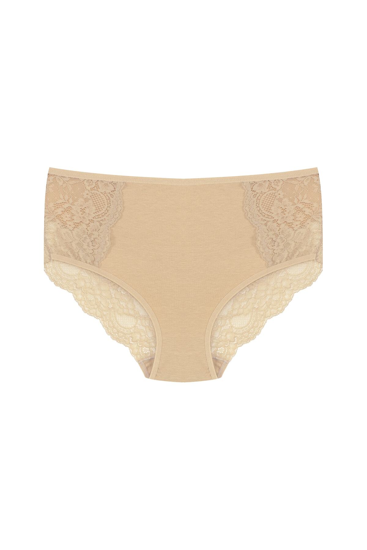 Women's Plus Size Panties with Nude Cotton Front Side and Back Lace