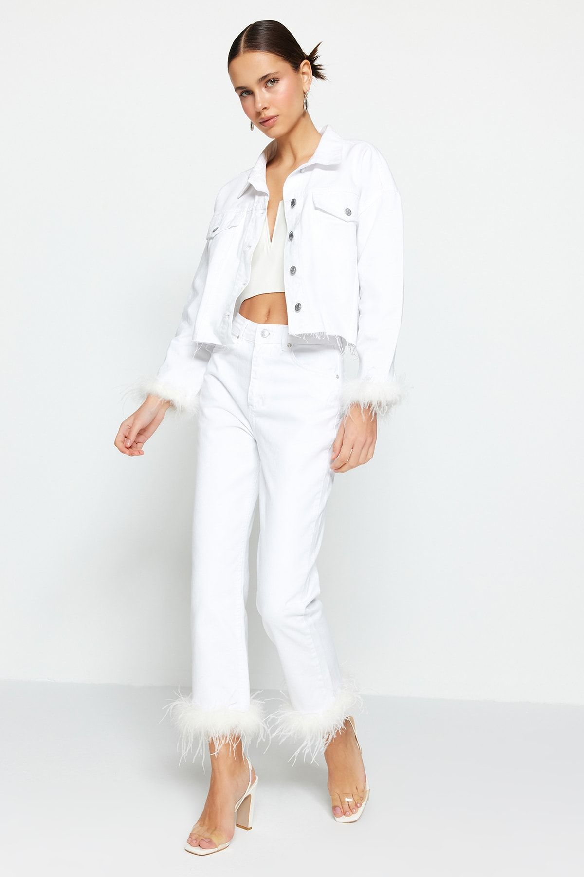 Fringe bottom white top jeans