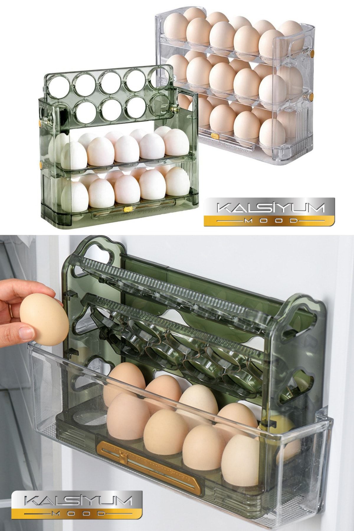 Kalsiyum Mood-Practical Eggy Box 30 Compartments Egg Box 3 Layers Egg Cup Refrigerator Organizer Storage Container 5