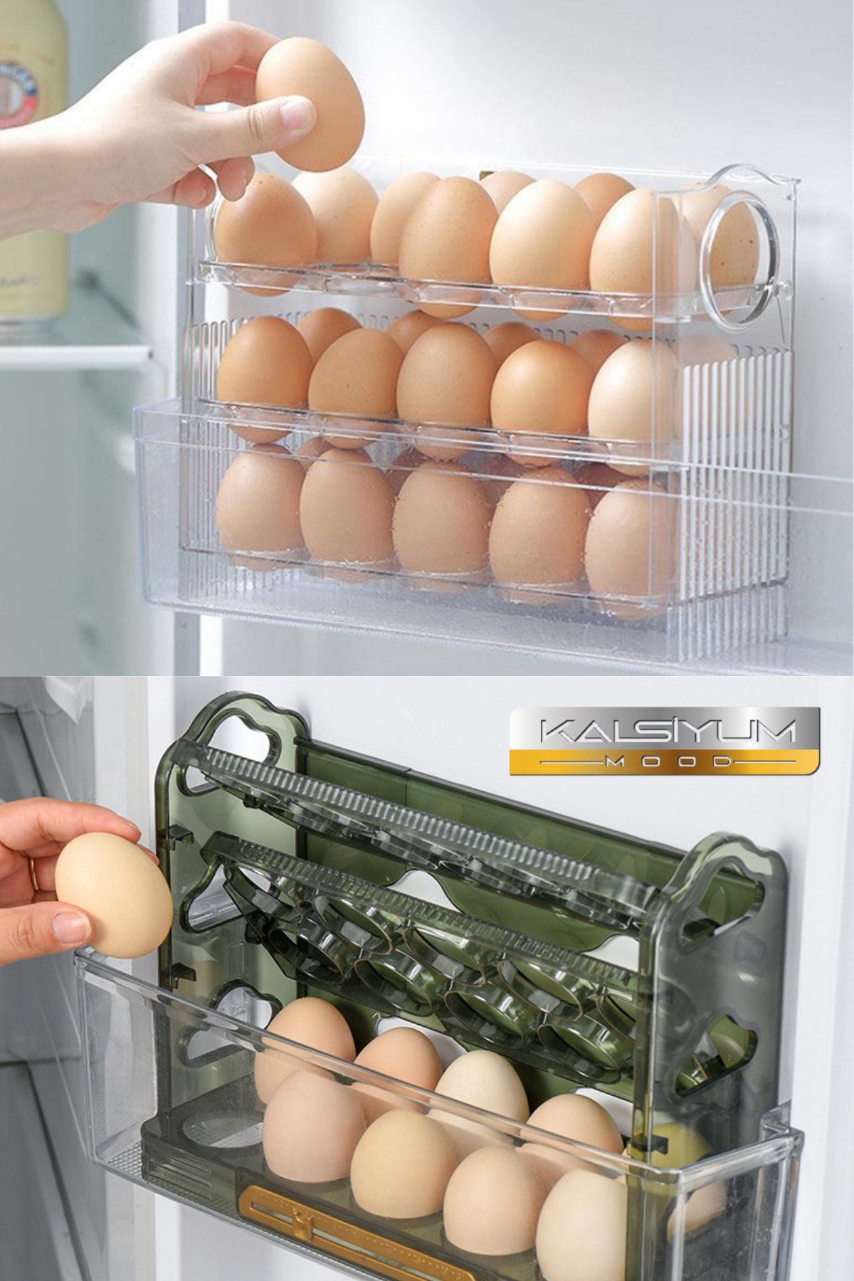 Kalsiyum Mood-Practical Eggy Box 30 Compartments Egg Box 3 Layers Egg Cup Refrigerator Organizer Storage Container 6