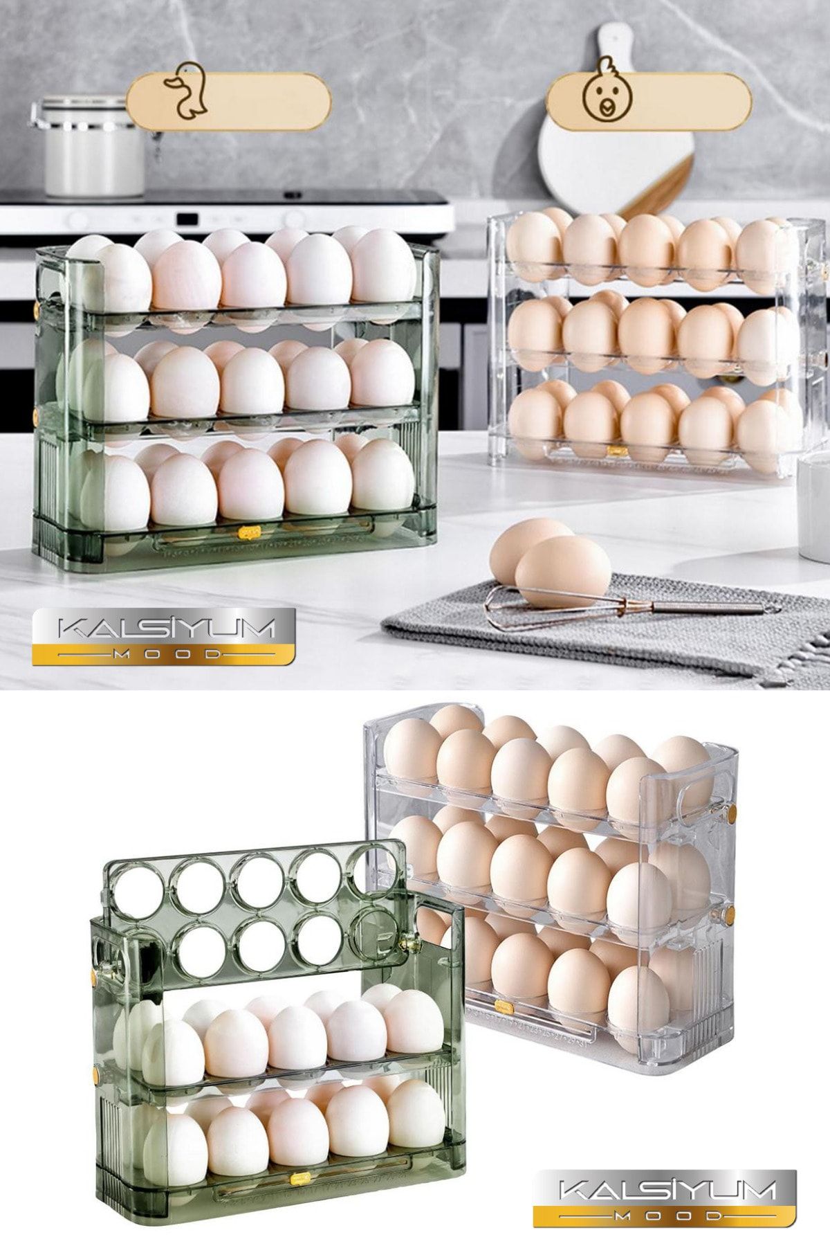 Kalsiyum Mood-Practical Eggy Box 30 Compartments Egg Box 3 Layers Egg Cup Refrigerator Organizer Storage Container 7