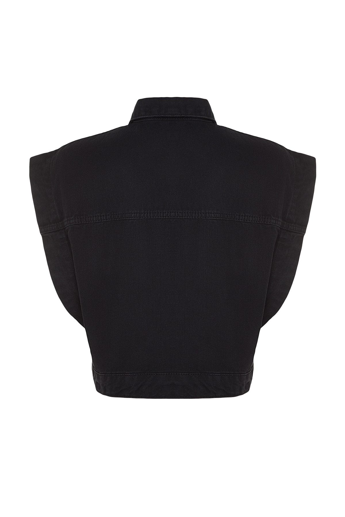TRENDYOLMİLLA Siyah Düğme Detaylı Denim Yelek TWOAW23YE00060 CE9418