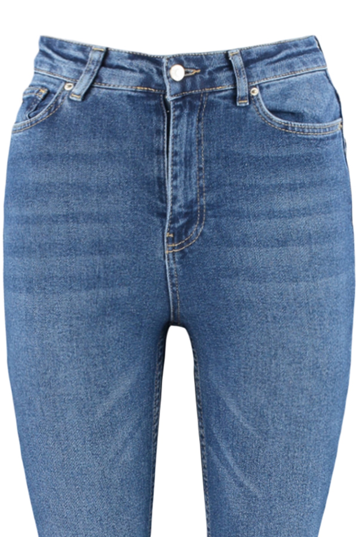 Trendyolmilla  More Sustainable Koyu Mavi Yüksek Bel Orta Esnek Flare İspanyol Paça Jeans TWOSS23JE00063 - Görsel 6