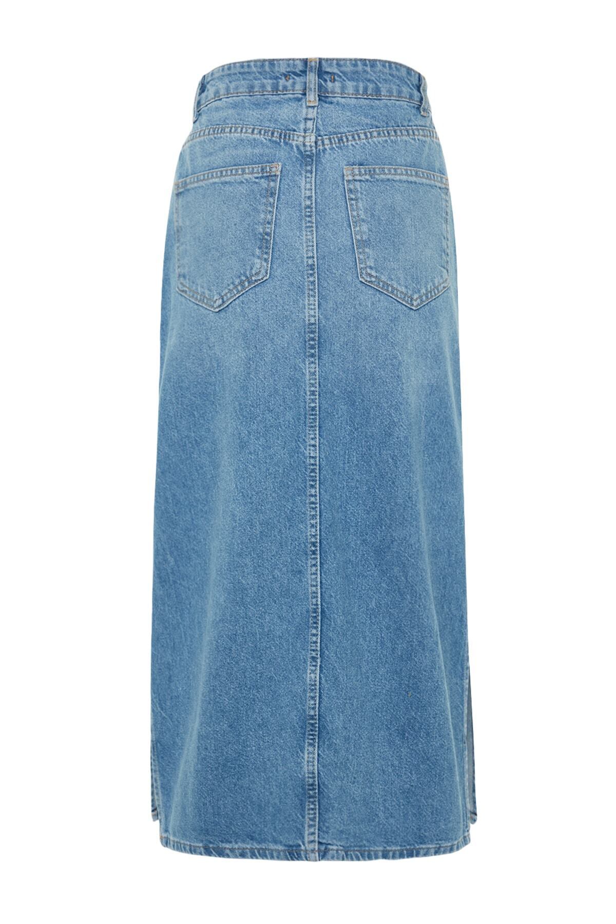Trendyol Collection-Világoskék magas derekú Maxi farmerszoknya hasítékkal TWOSS23ET00109 7