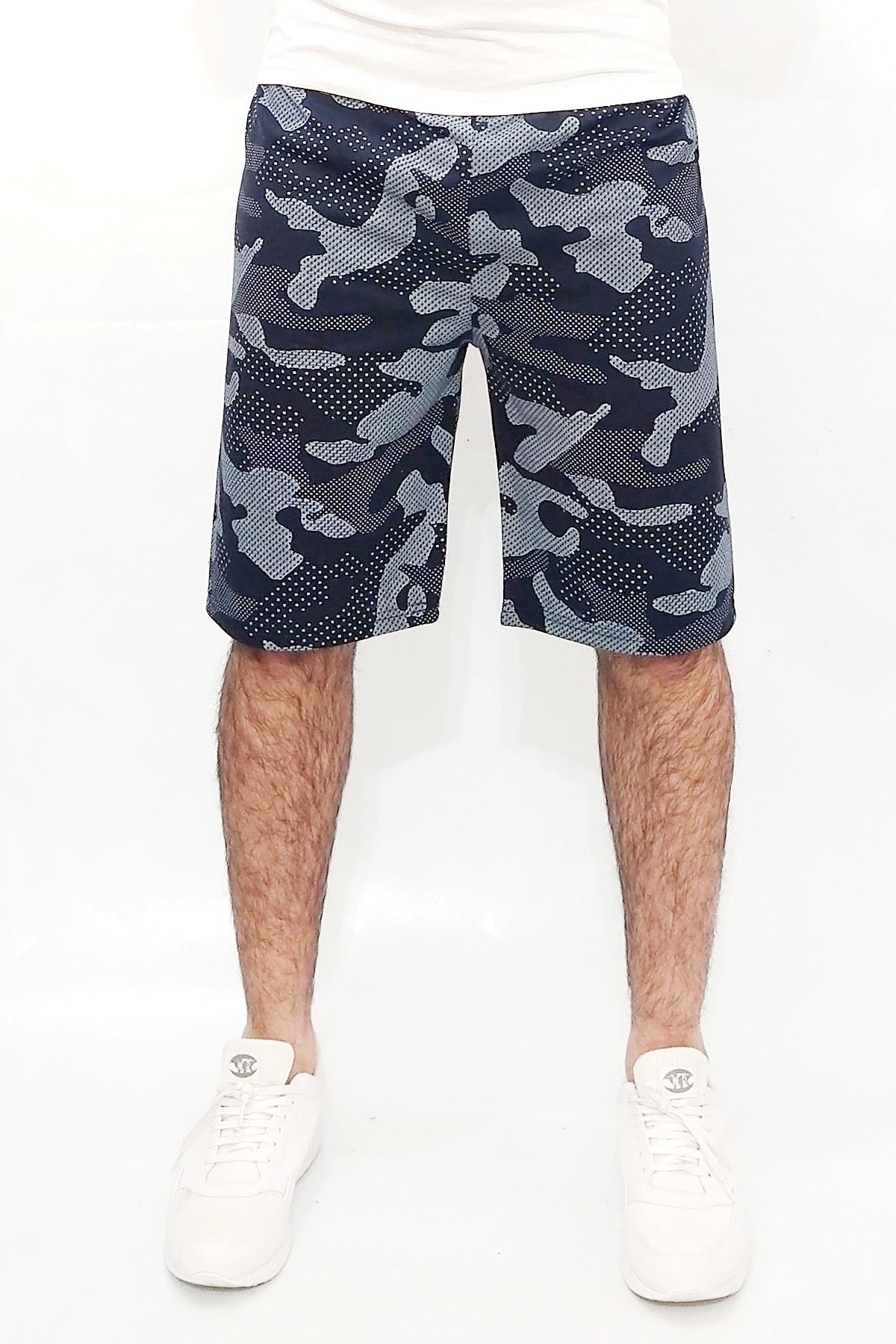 wingetstar Erkek Lacivert Kamuflaj Cepsiz Kumaş 20/1 %100 Pamuk Rahat Kalıp Günlük Baskılı Bermuda Şort