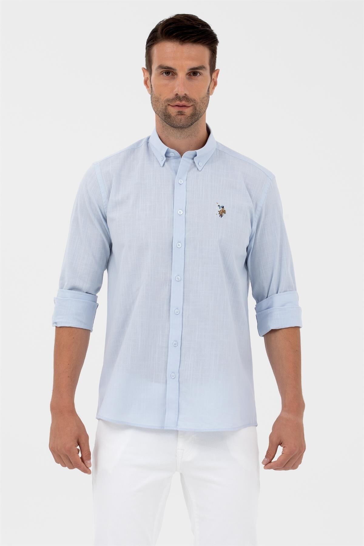 U.S. Polo Assn. U.s.polo Assn Erkek Enzogl023y U.kol Keten Gömlek — آبی 1570318