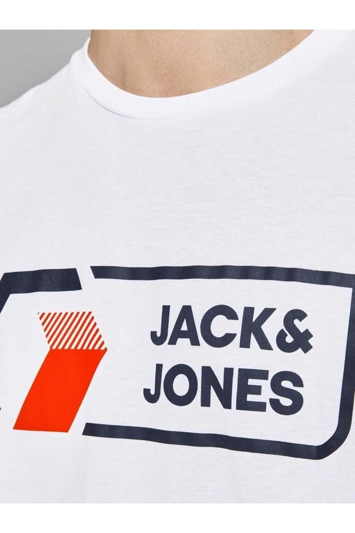 تی شرت سفید مردانه Jack Jones چاپ سه بعدی جک جونز 12204902 قرمز S ST04399 beyaz s Jack & Jones