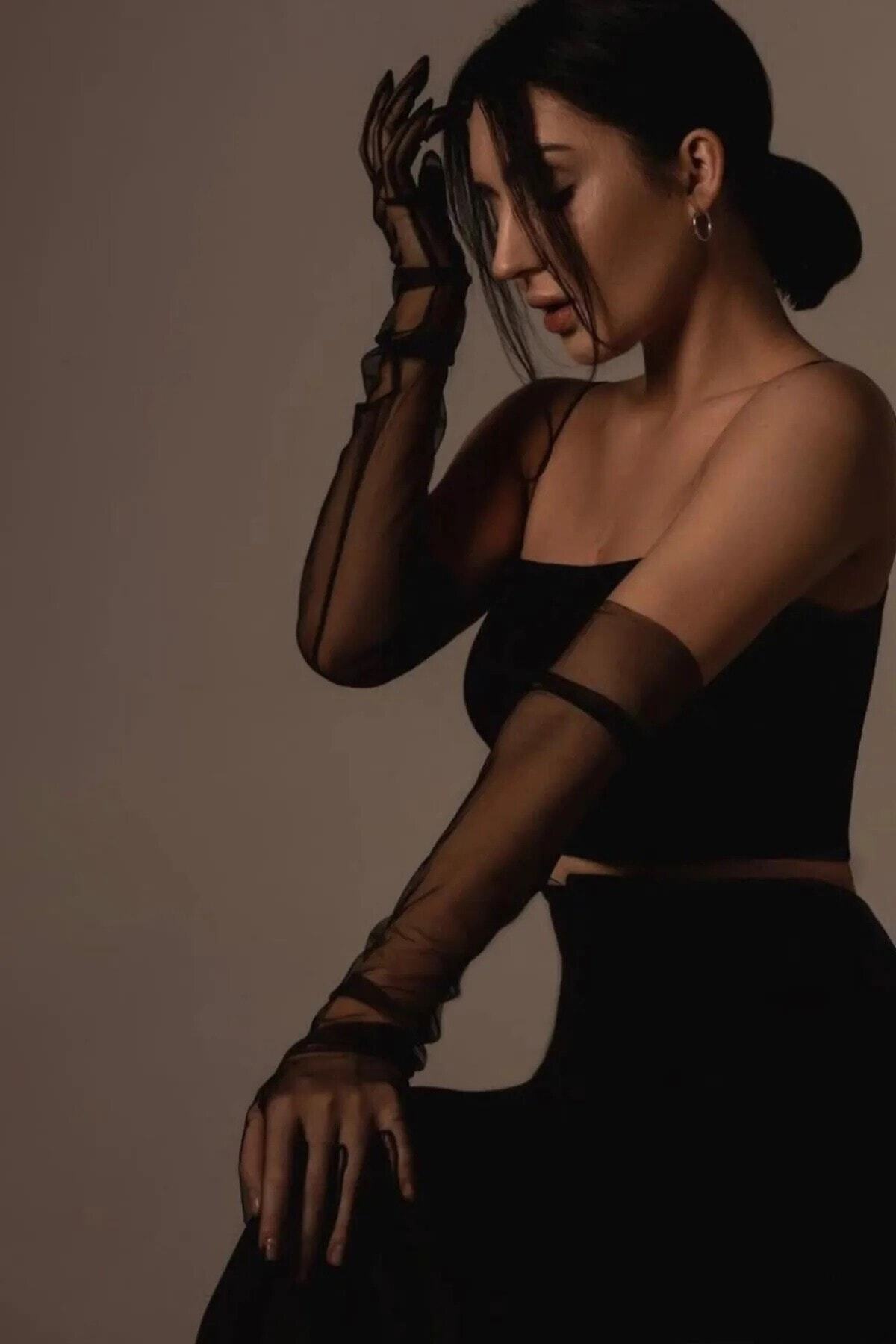 Limelia Siyah Uzun Gelin Eldiveni Kostüm Eldiveni Uzun Tül Eldiven