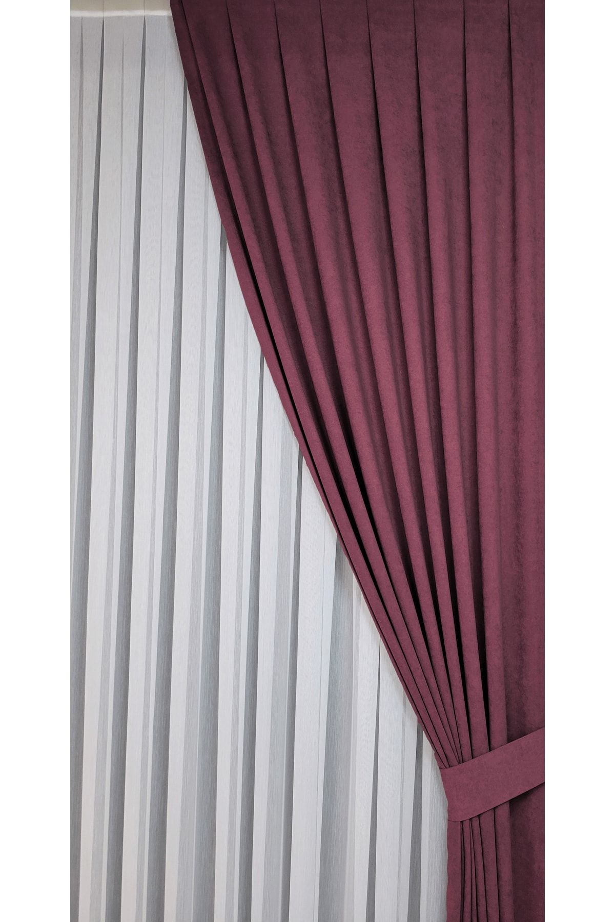 Yuka-Diamond Double Wing Dusty Rose Velvet Textured Sparse Pleated Plain Island Background Curtain Plain100 X 260 5