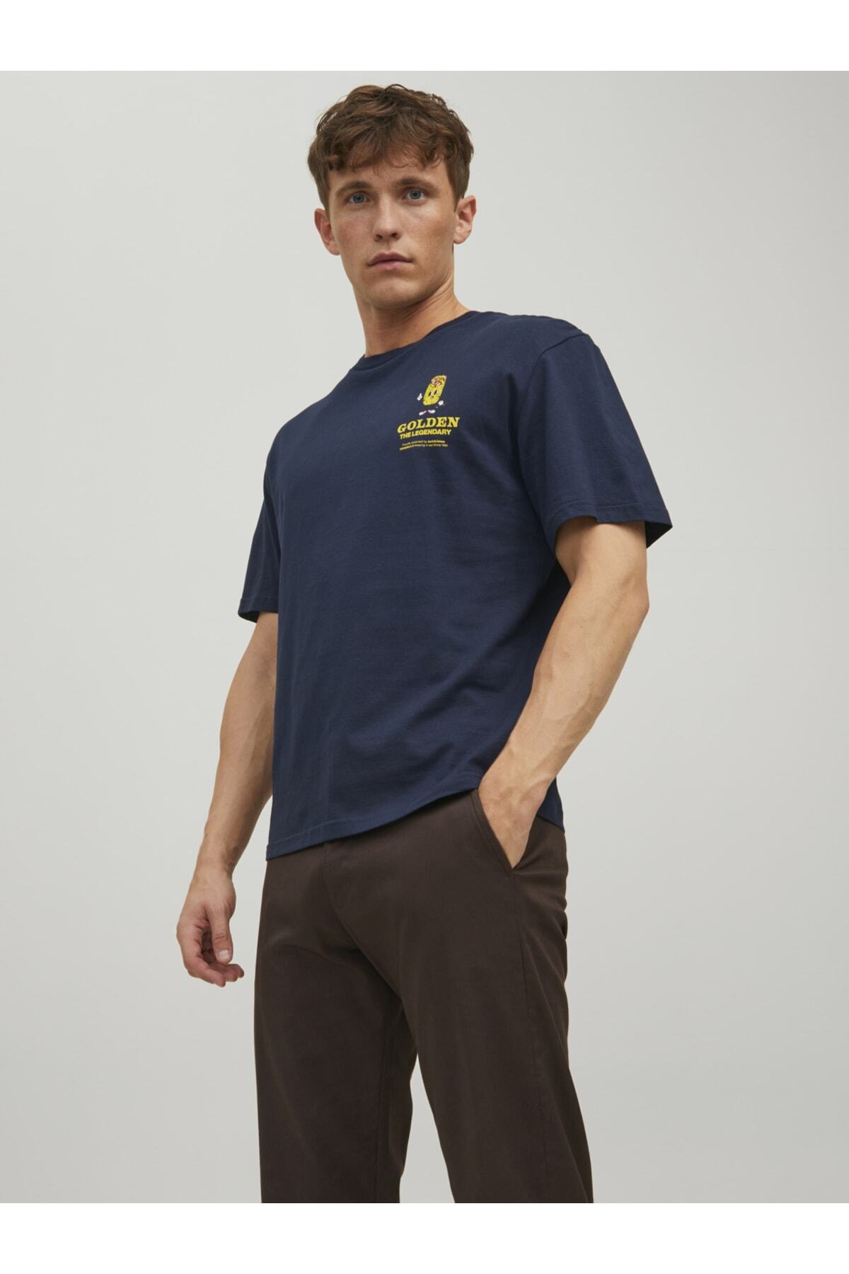 تیشرت مردانه آبی سرمه ای جک اند جونز | 12232251 اورجینال - تصویر 2