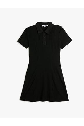 Koton Mini Elbise Polo Yaka Kısa Kollu Düğmeli Fitilli