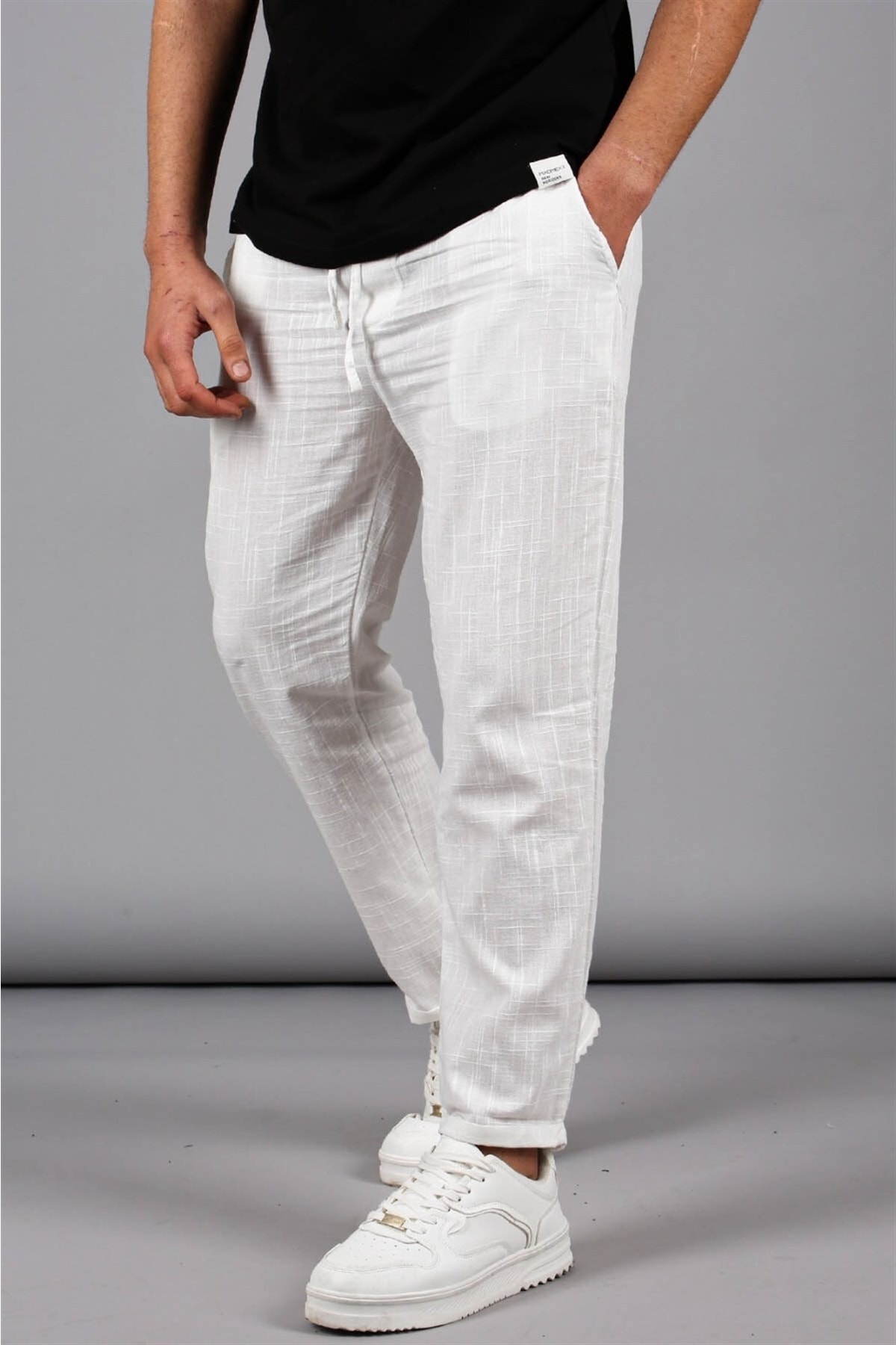 Madmext Beyaz Müslin Kumaş Erkek Basic Pantolon 5491