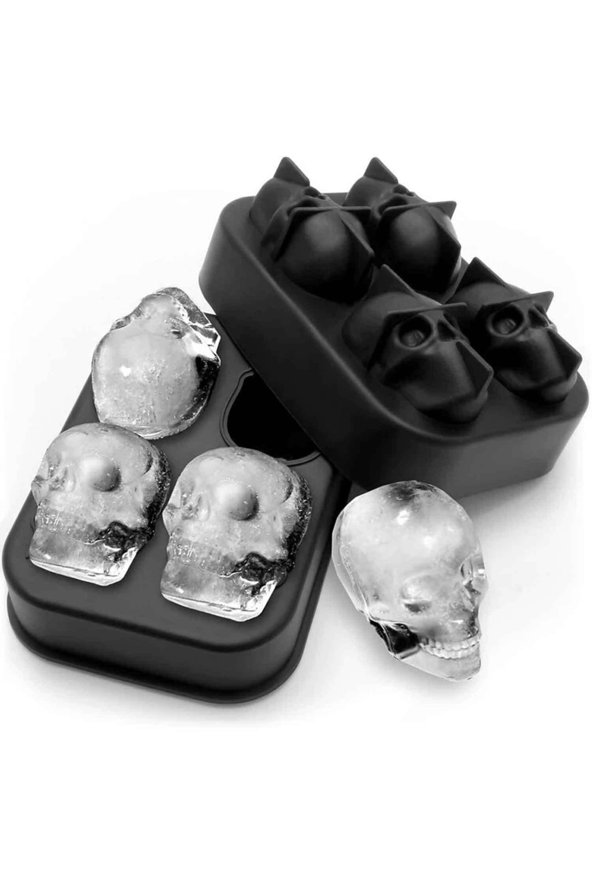 Skull Ice Mold, Silicone, 4pcs Black