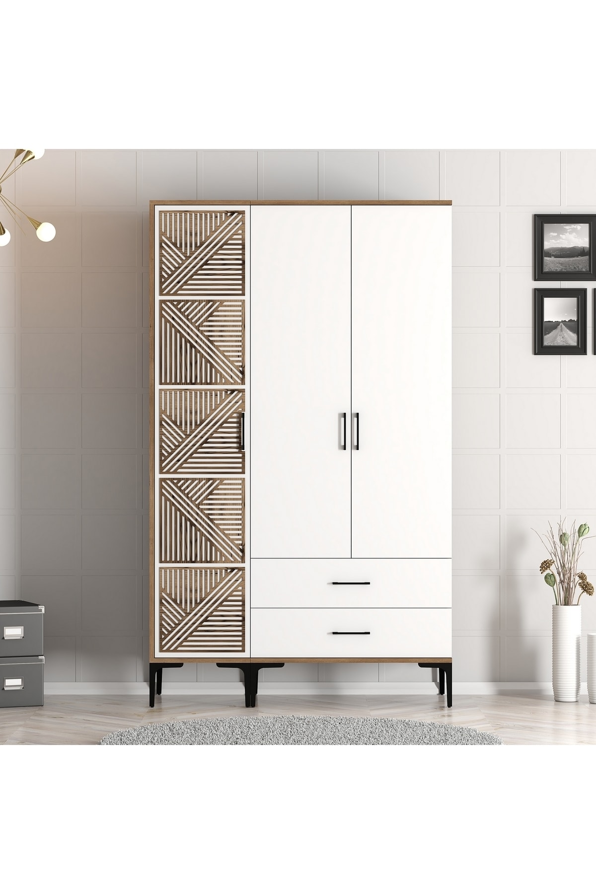 Beach 3-Door Wardrobe Pt - Walnut / White