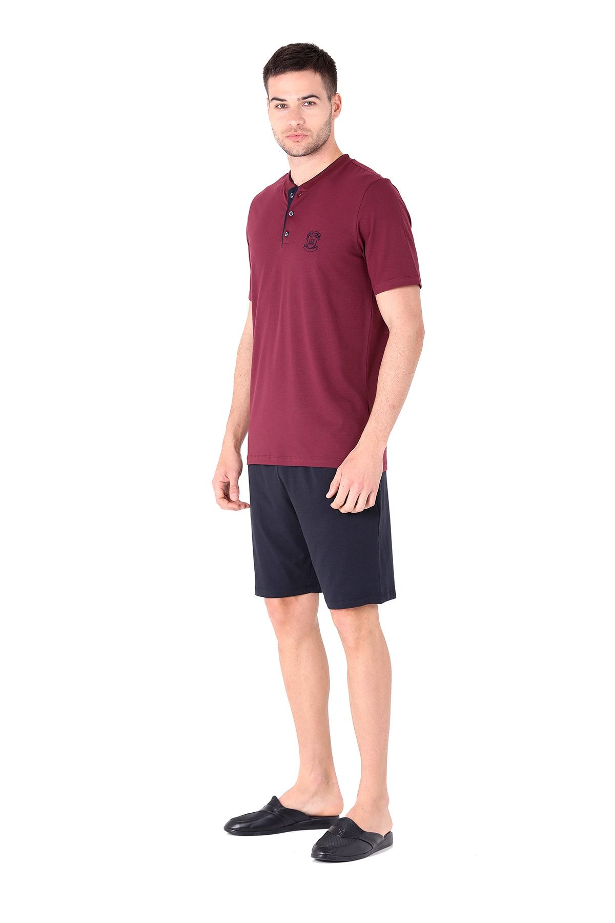 ست پیژامه مردانه لباس خواب کوتاه BURGUNDY را تنظیم کرد D'S Damat