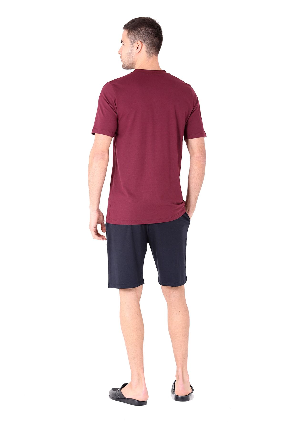 ست پیژامه مردانه لباس خواب کوتاه BURGUNDY را تنظیم کرد D'S Damat