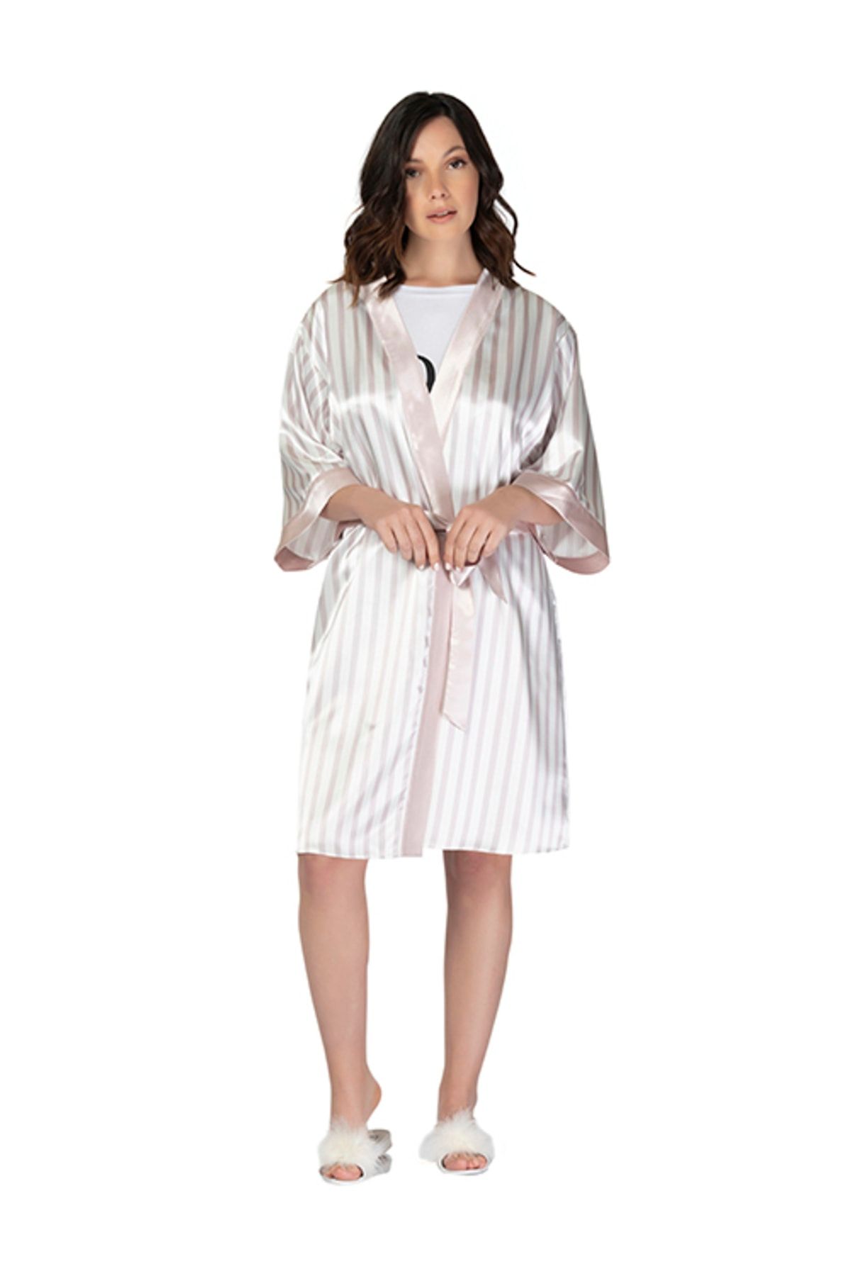 U&ME Pulbere Pentru Rochie Din Satin Stripe Bride Femeie - L/XL