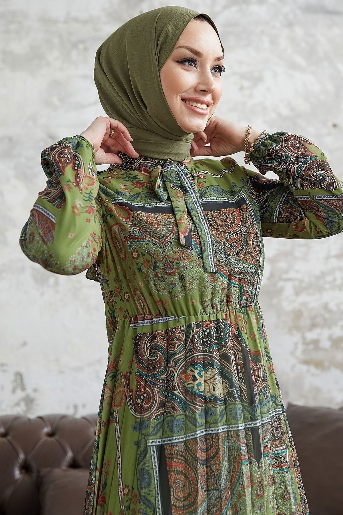 Khaki chiffon dress top