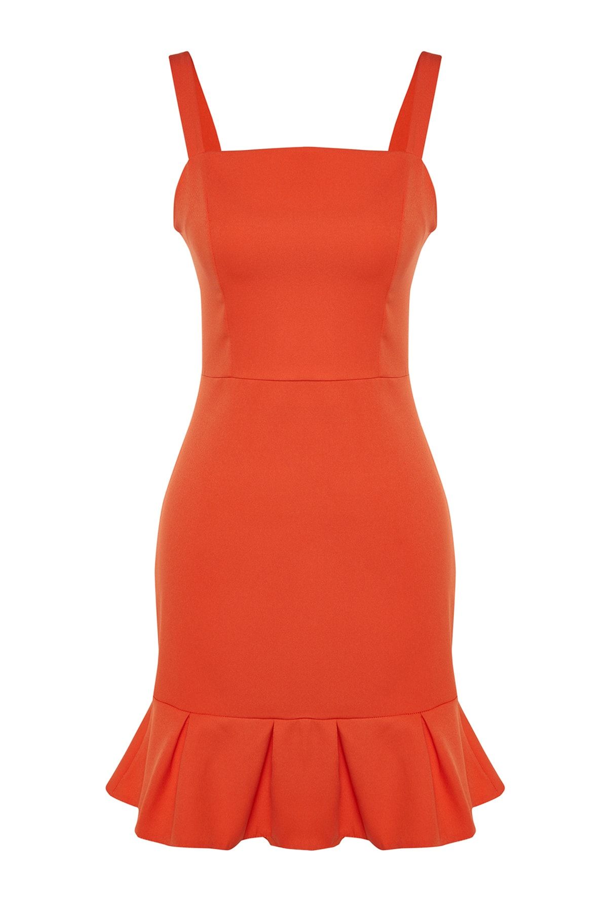 Trendyol Collection-Orange A-line Pleated Square Neck Mini Woven Dress TWOSS23EL01279 7