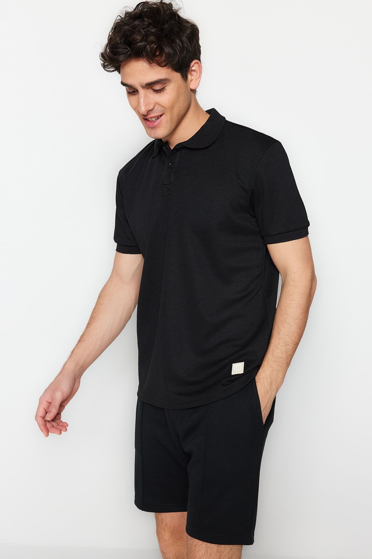 Trendyol Collection-Black POlo Neck T-shirt - Label Applique, Regular Cut TMNSS23po00016 4