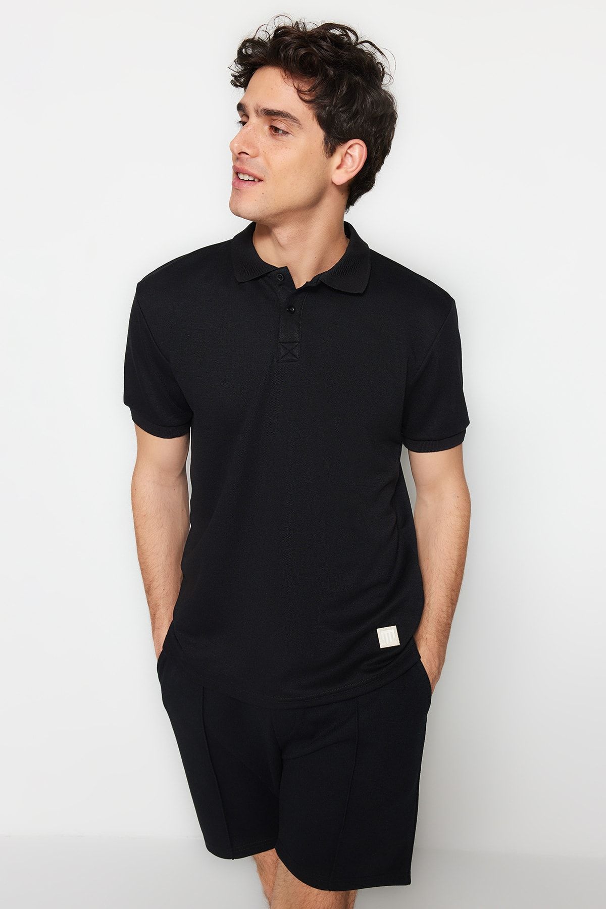 Trendyol Collection-Black POlo Neck T-shirt - Label Applique, Regular Cut TMNSS23po00016 5
