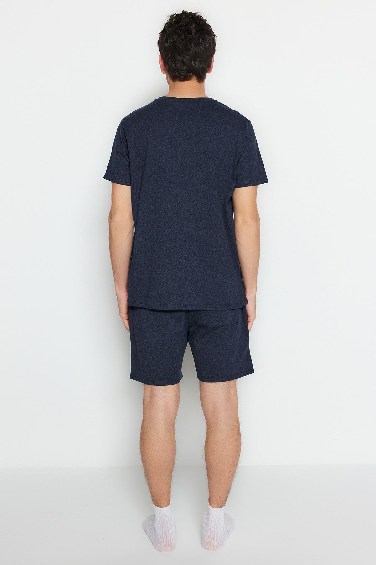 Trendyol Collection-Indigo Regular Fit nyári pizsama szett rövidnadrággal TMNSS23PT00038 5