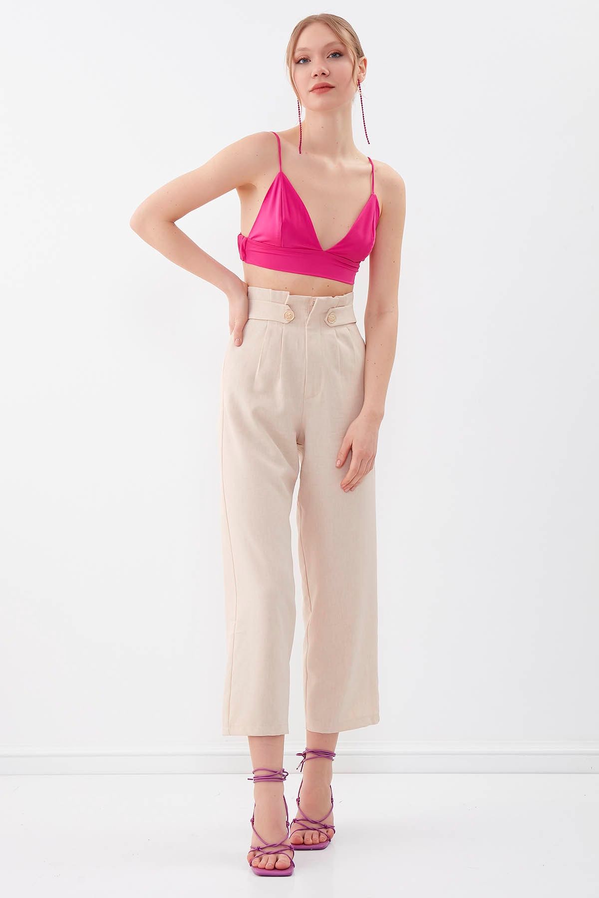 Gold cropped store trousers