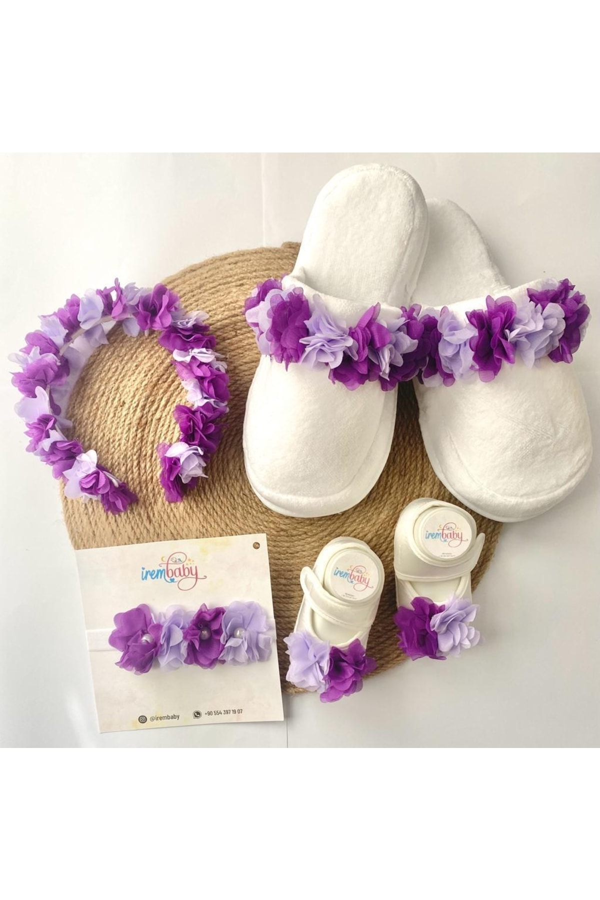 irembaby Anne Bebek Lohusa Seti Mor Lila Lohusa Tacı Terlik Bebek Ayakkabısı Ve Bebek Saç Bandı Lohusa Takımı fotoğrafı 2 (önizleme)
