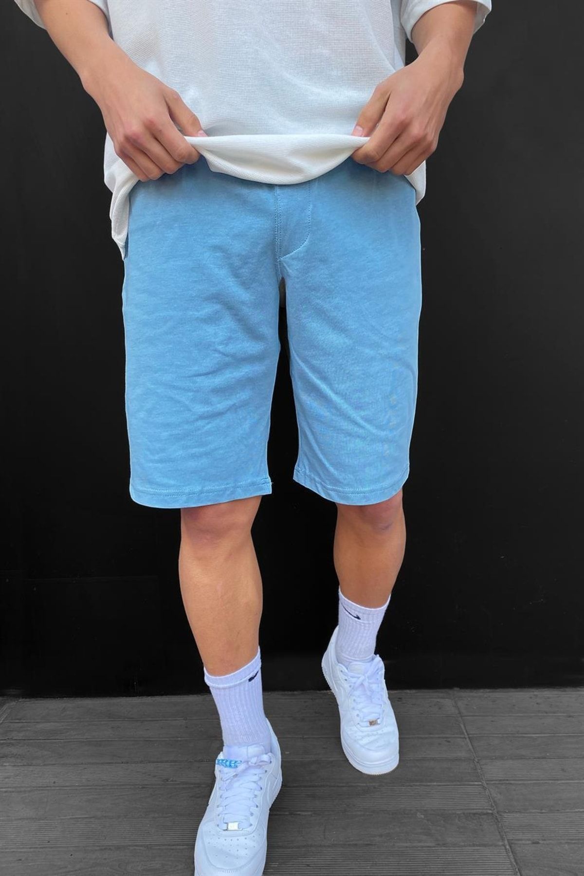Mens light blue outlet shorts outfit