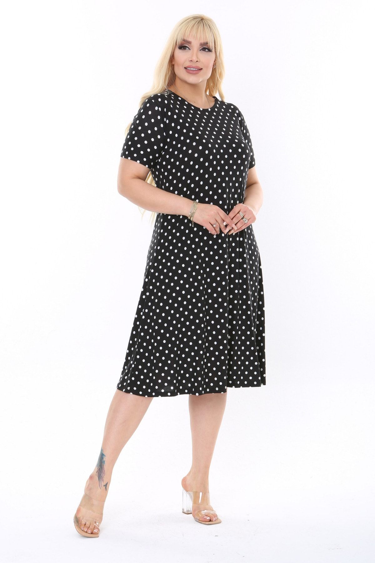 HERAXL White Polka Dot Pattern Summer Midi Dress Trendyol