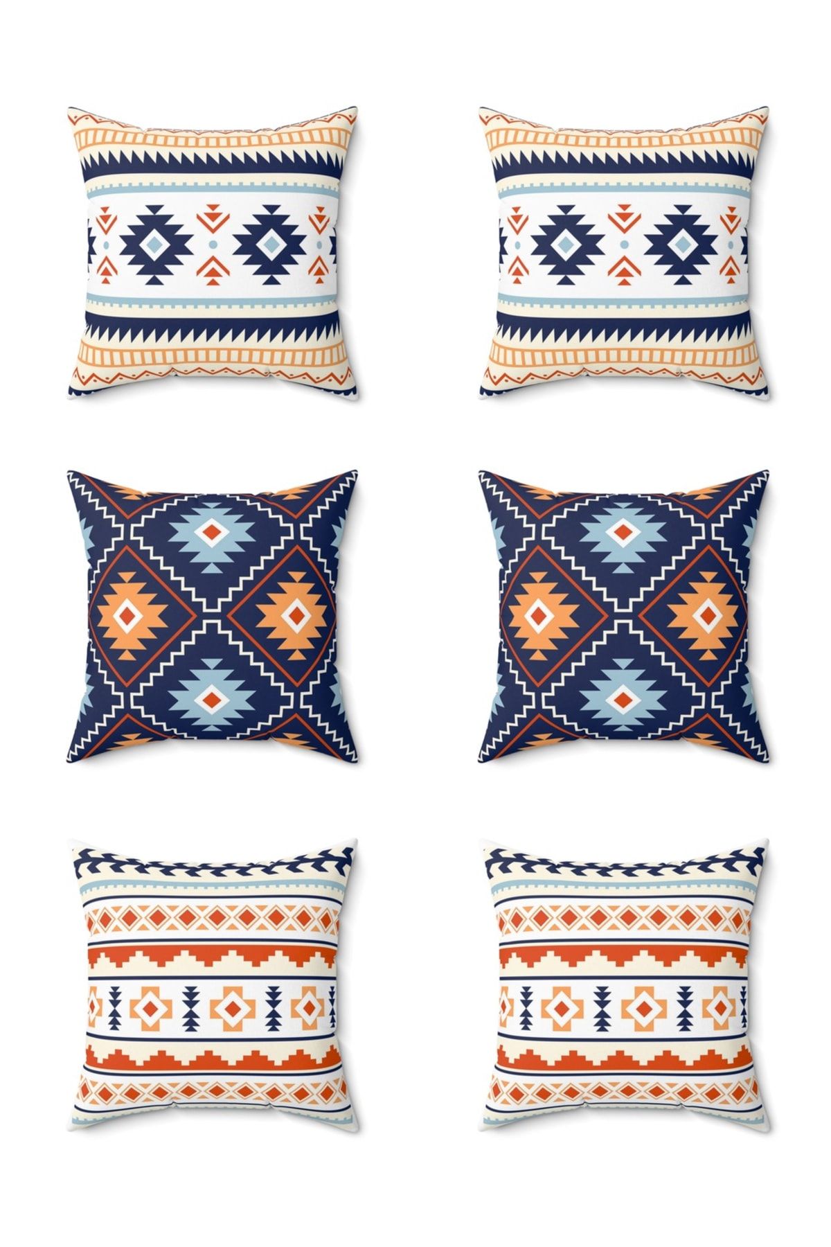 FUS BLUE-Set of 6 Ethnic Patterned Throw Pillows and Pillowcases 1