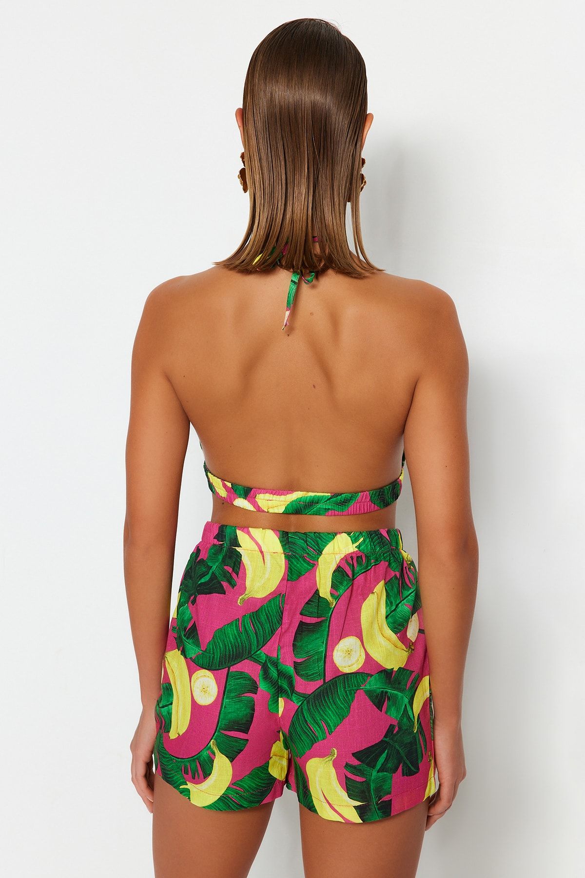 Trendyol Collection-Set de bluze scurte, 100% bumbac, decoltate, țesute cu model tropical TBESS23AU00169 6