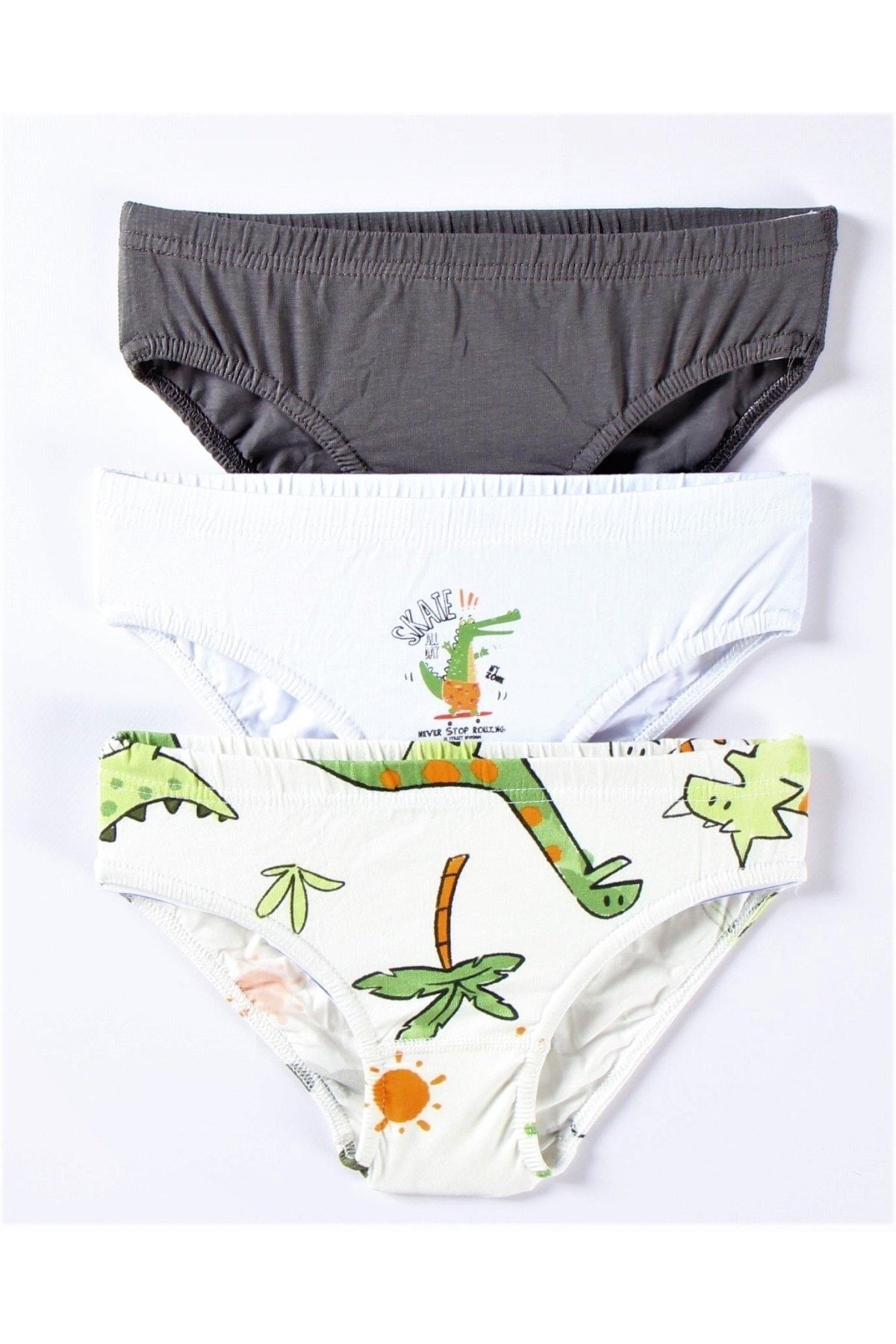MADALİNA Boy's 95% Cotton Dinosaur Patterned 3-Piece Slip-panties - Trendyol