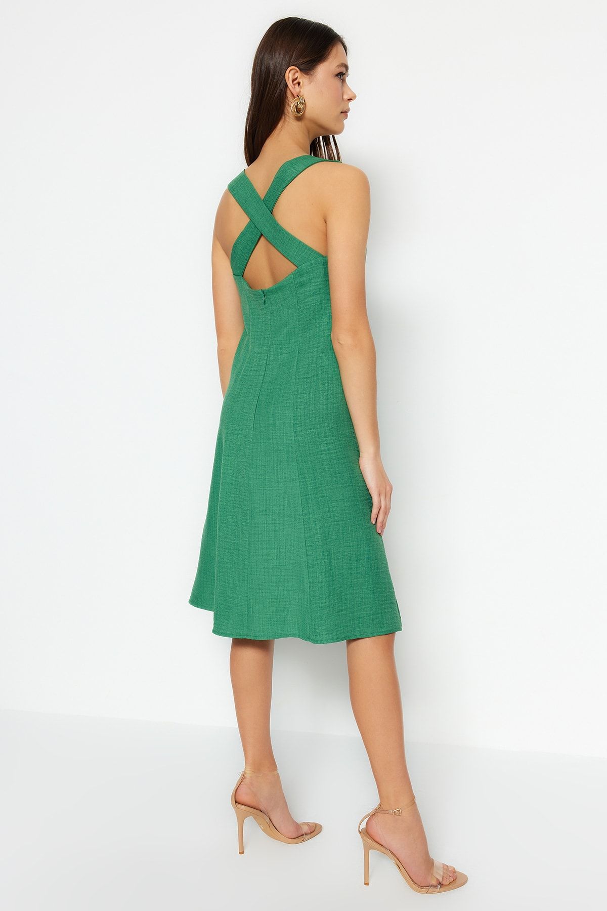 Trendyol Collection-Khaki A-Cut Square Collar Mini Woven Dress TWOSS23EL01549 6