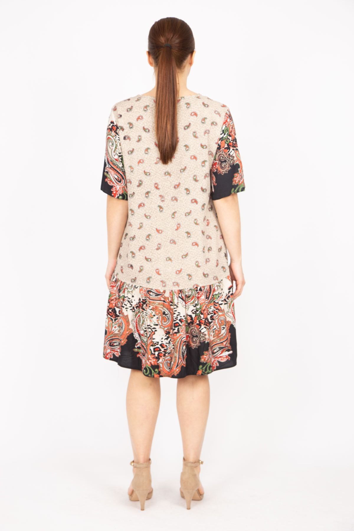 Şans-Women's Mink Plus Size Woven Viscose Fabric Paisley Patterned Dress 65n35834 4