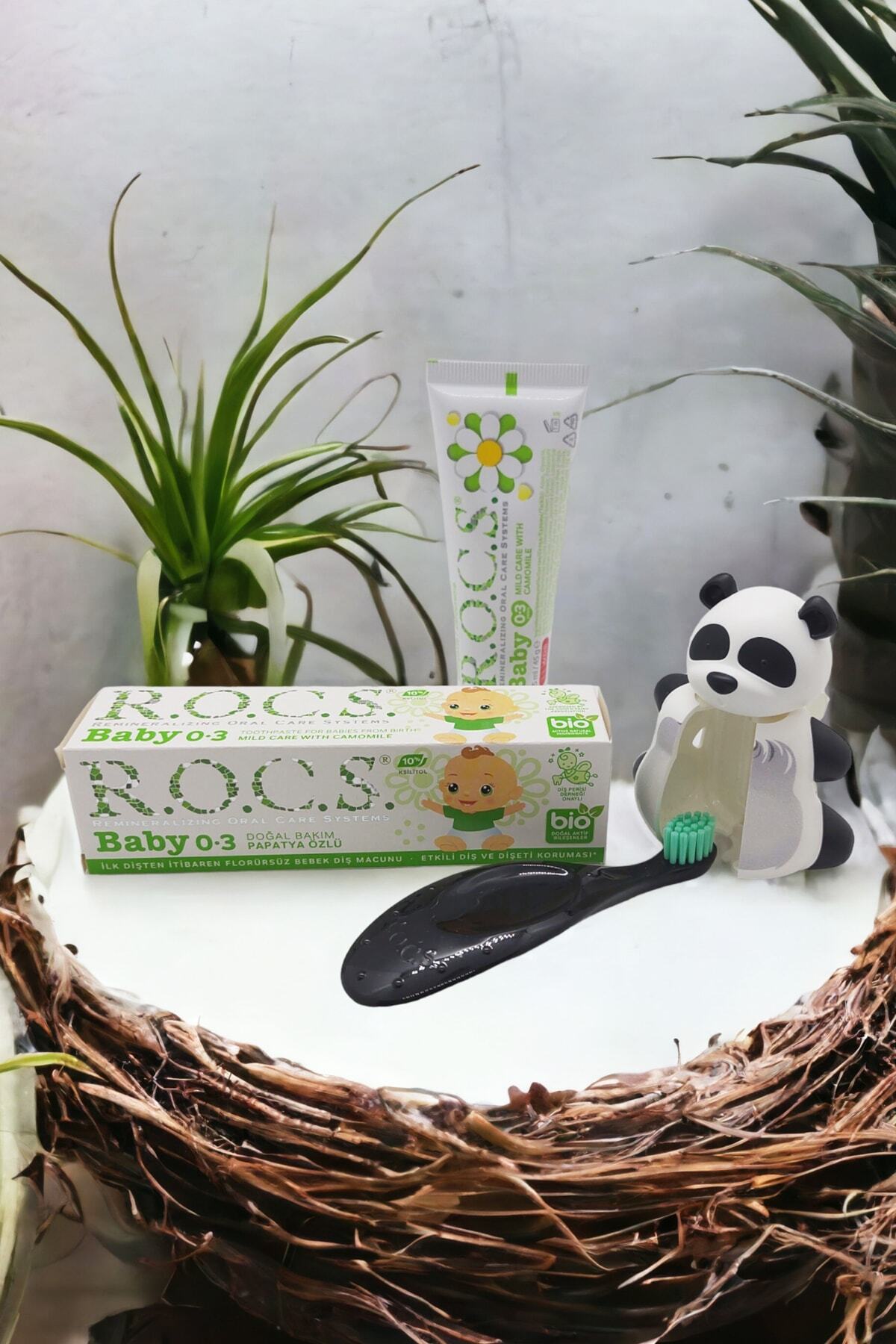 R.O.C.S. Baby Neon Turkuaz Komple Ağız Bakım Seti - Papatya Macun + Neon Fırçası +panda Saklama Kabı fotoğrafı 2 (önizleme)