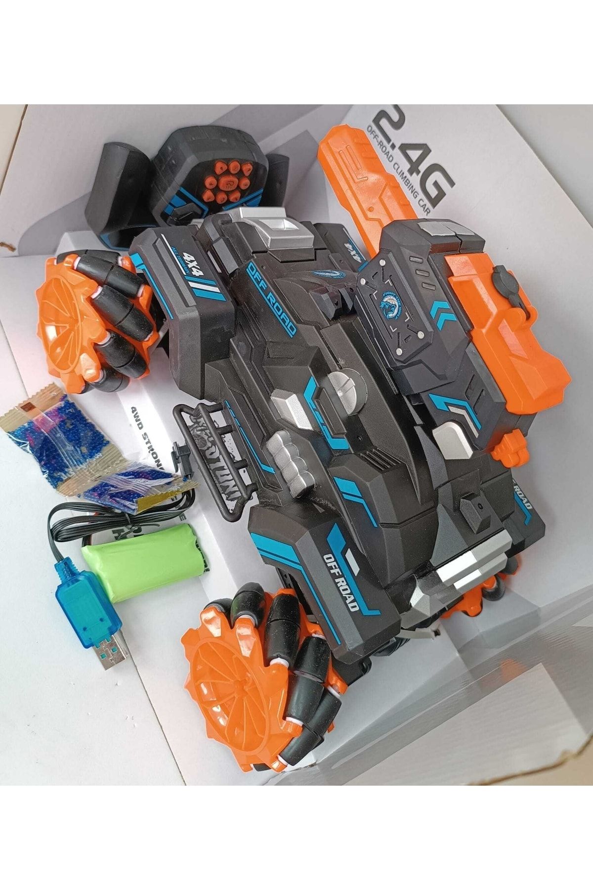 LRS STORE Su Boncuğu Atan Kumandalı Şarjlı Tank Araba Climbing Dev Boy 4x4 Jel Blaster Tüfekli NY10405