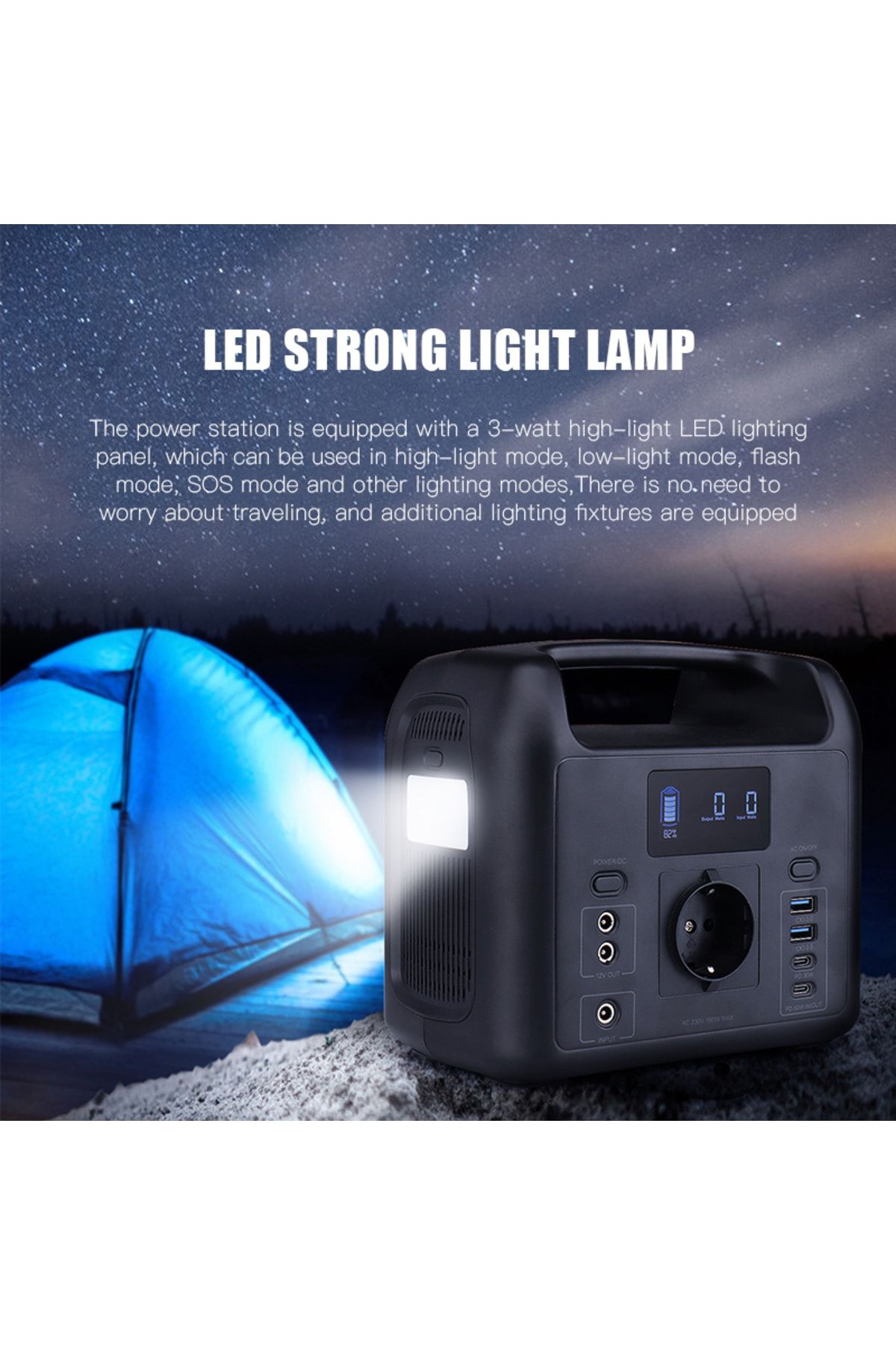 300W, TAşıNABILIR GÜNEş PANELLI LED AYDıNLATMALı, LCD EKRANLı, GÜÇ İSTASYONU