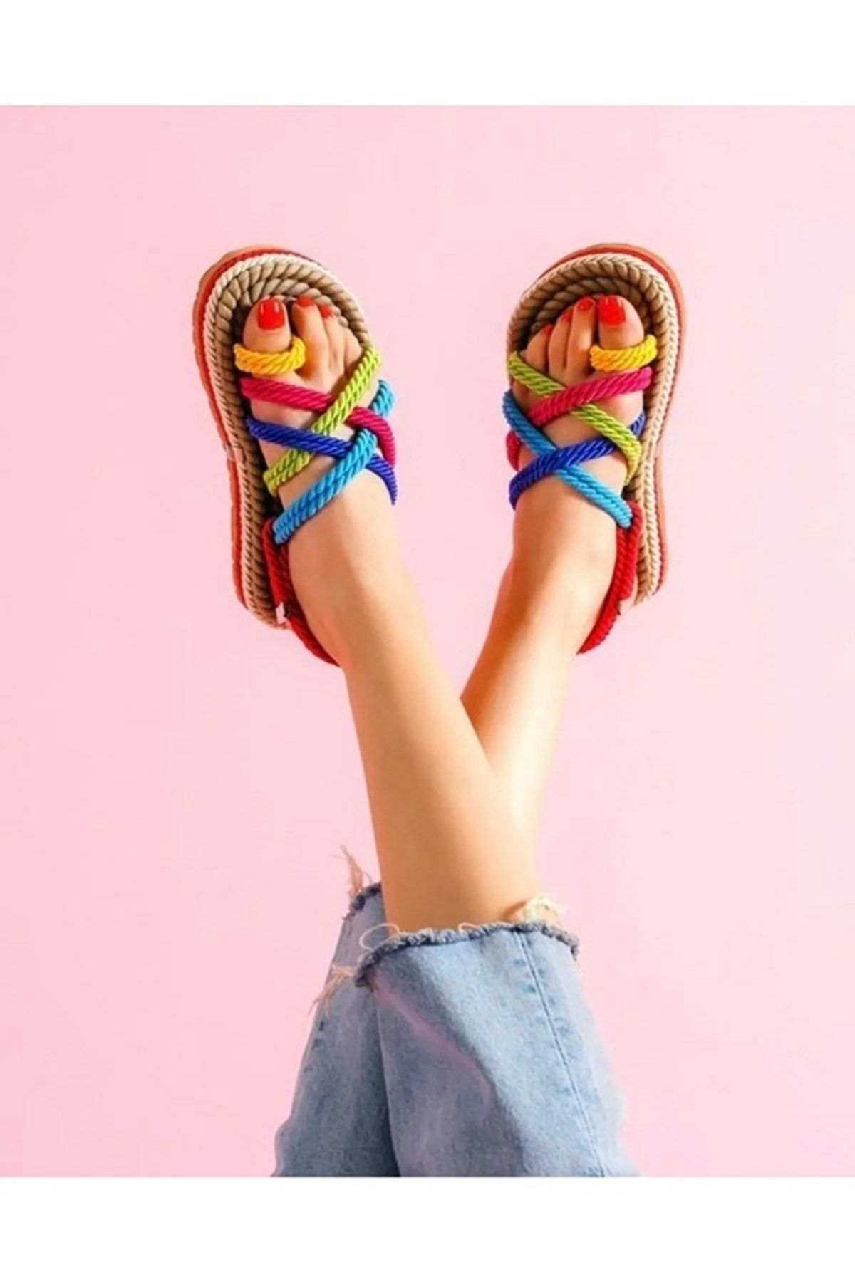 HKM shoes New Season Straw Rainbow Sandals A59 Trendyol