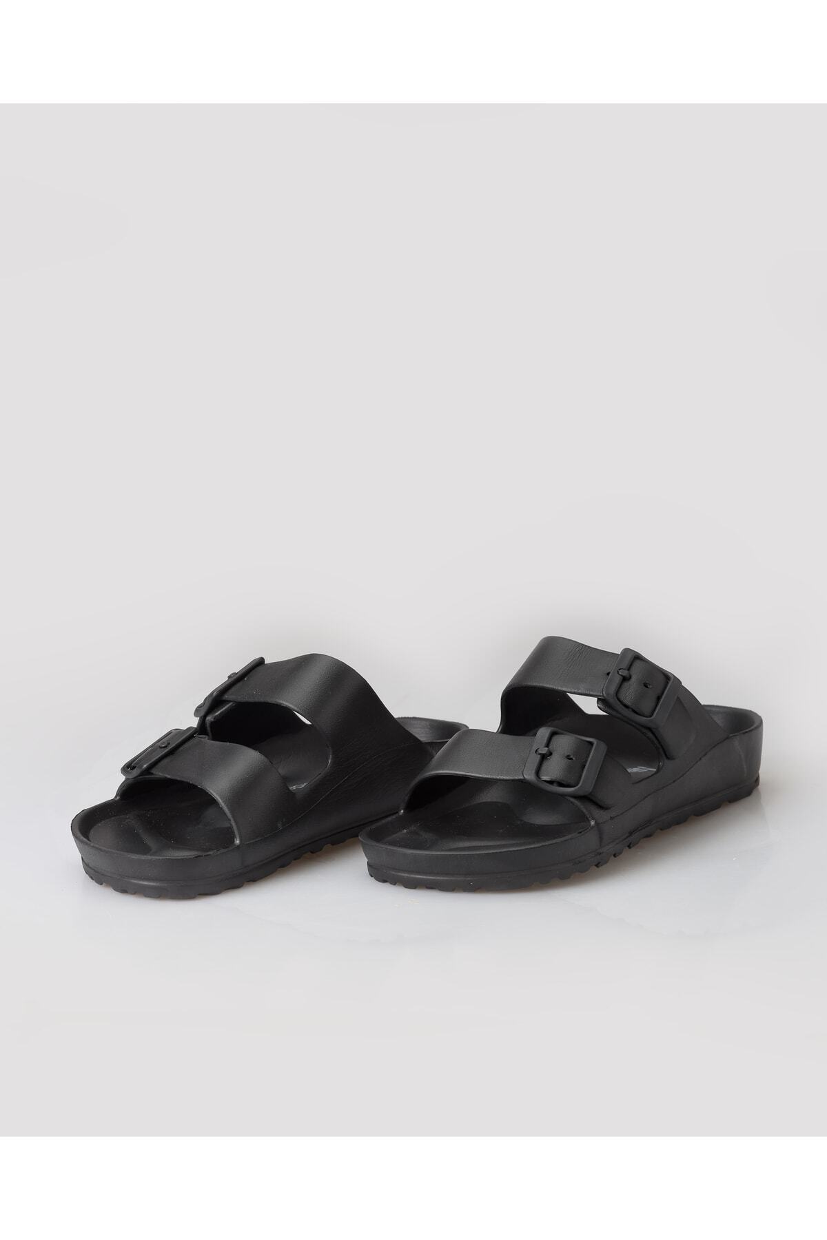 shoecide Siyah Erkek Eva Çift Bant Tokalı Confort Terlik görsel 3