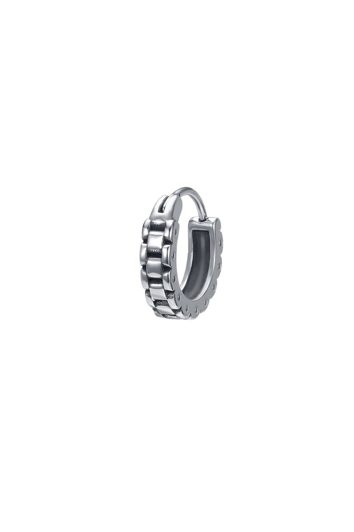Viking-Chain Patterned Ring Snap Vintage Design Men's 316l Steel Earrings 1