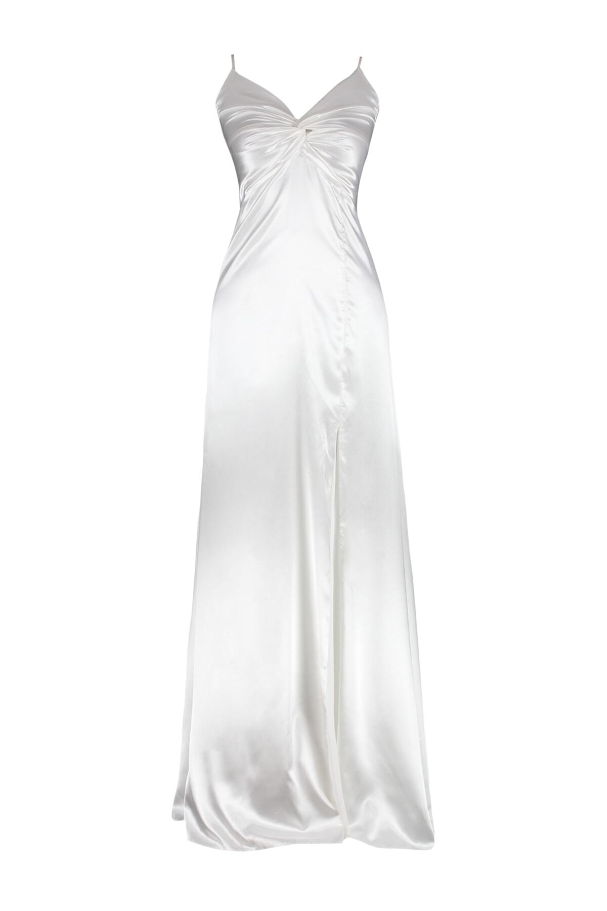 Trendyol Collection-Ecru gefüttertes gewebtes Satin-Hochzeits-/Nikah-langes Abendkleid TPRSS23AE00148 7