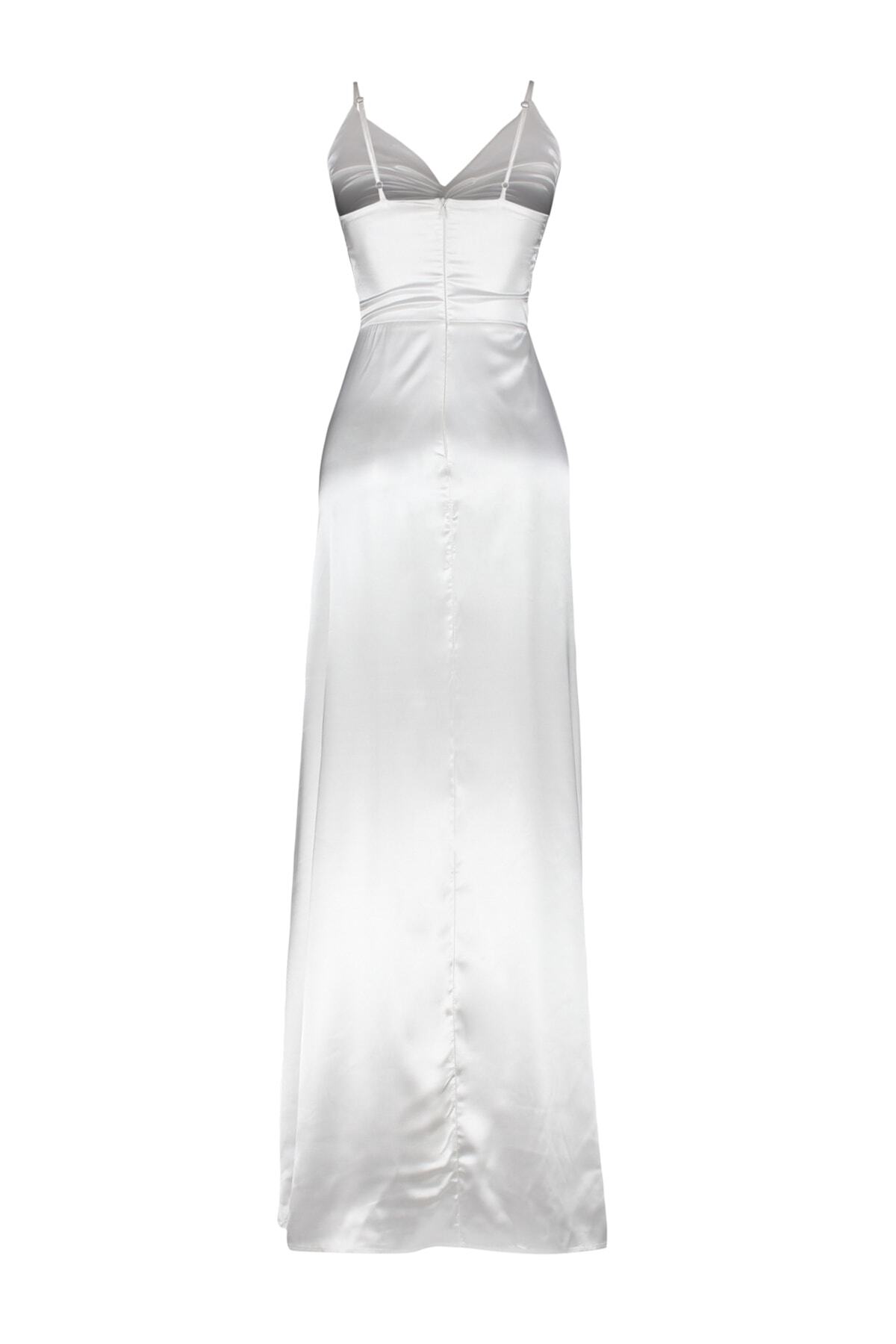 Trendyol Collection-Ecru gefüttertes gewebtes Satin-Hochzeits-/Nikah-langes Abendkleid TPRSS23AE00148 8
