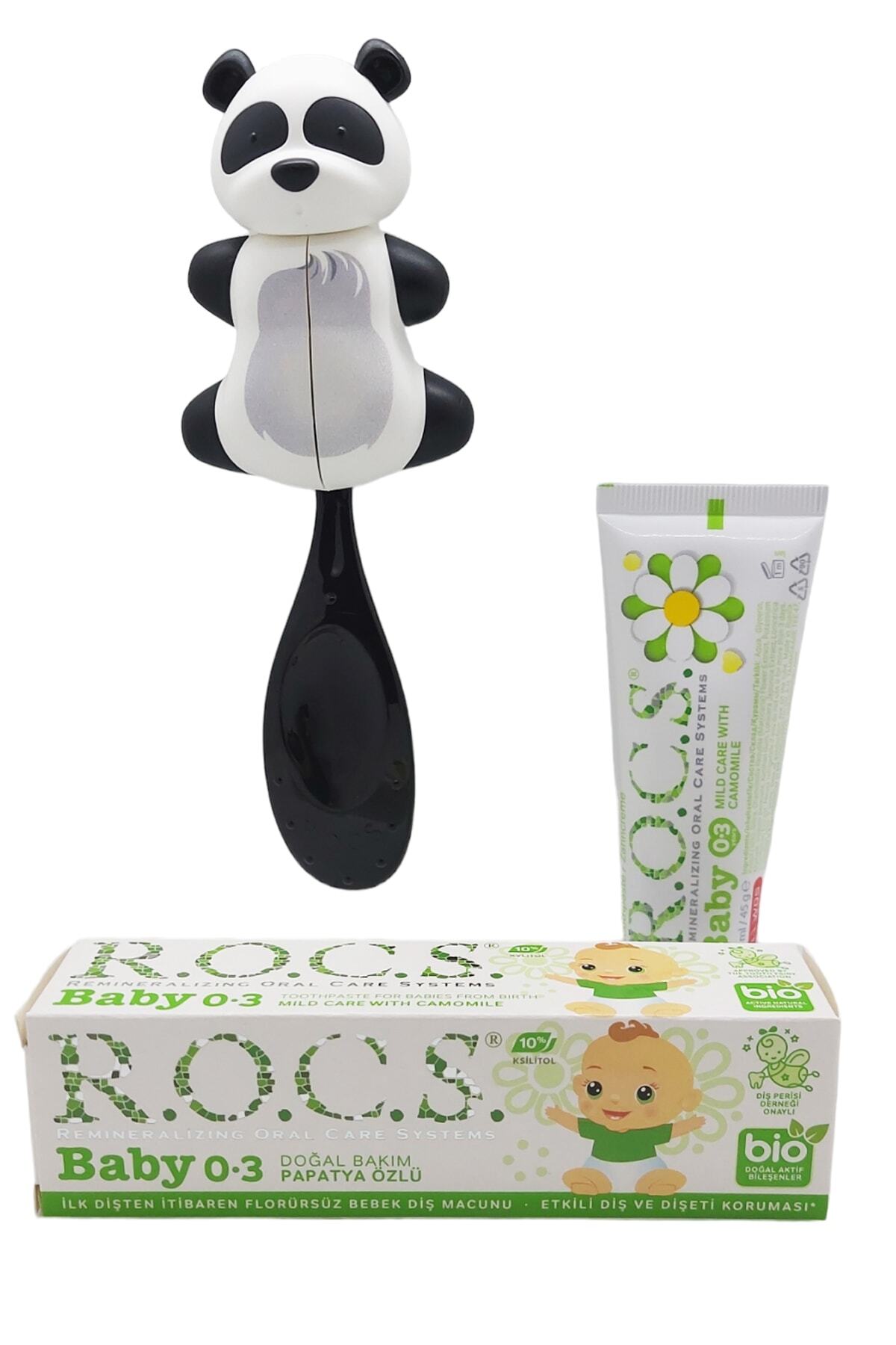 R.O.C.S. Baby Neon Turkuaz Komple Ağız Bakım Seti - Papatya Macun + Neon Fırçası +panda Saklama Kabı fotoğrafı 3 (önizleme)