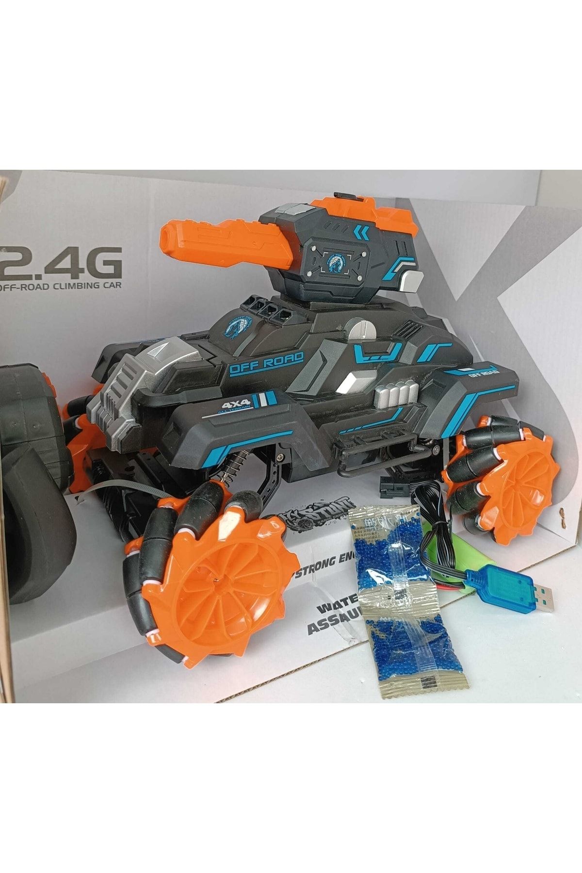 LRS STORE Su Boncuğu Atan Kumandalı Şarjlı Tank Araba Climbing Dev Boy 4x4 Jel Blaster Tüfekli NY10405