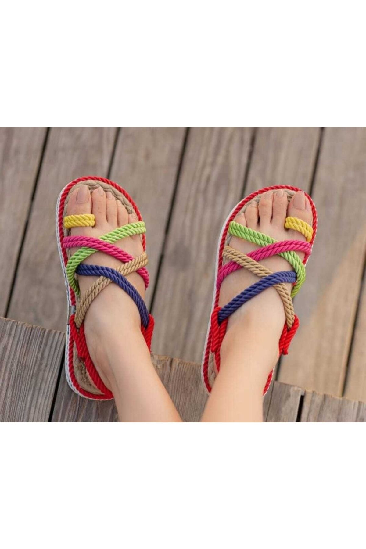 BAY ARMEDON Rope Sandals Women Multi Color Tomy Flip Flops High Sole Yarn Braided